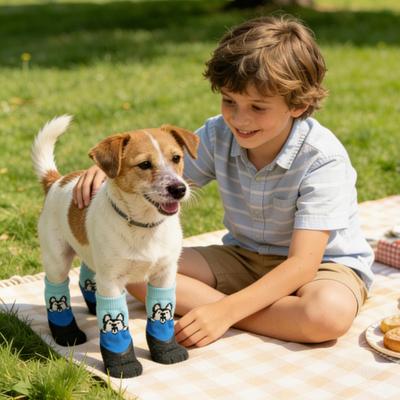 Dog Sock 4 Piece Cute Pet Boots Anti Slip Dog Socks To Prevent Licking Paws For Hot Pavement Running Winter Snow Pet Puppy Rain