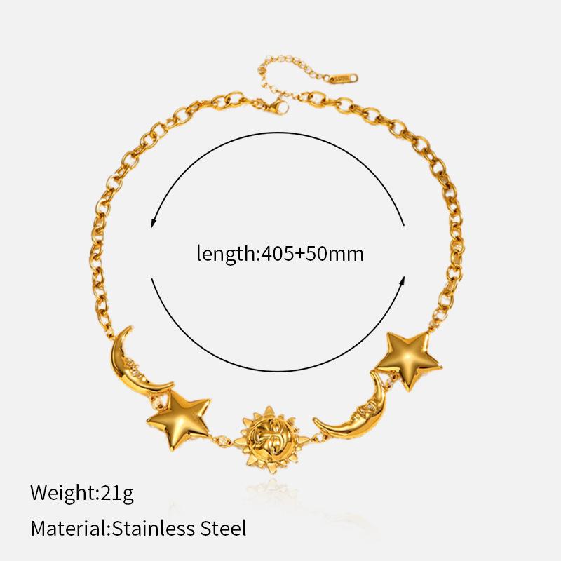 Golden Moon Star Sun Pendant Necklace Women Minimalist Layering Choker Chain Light Luxury Fashion Jewelry