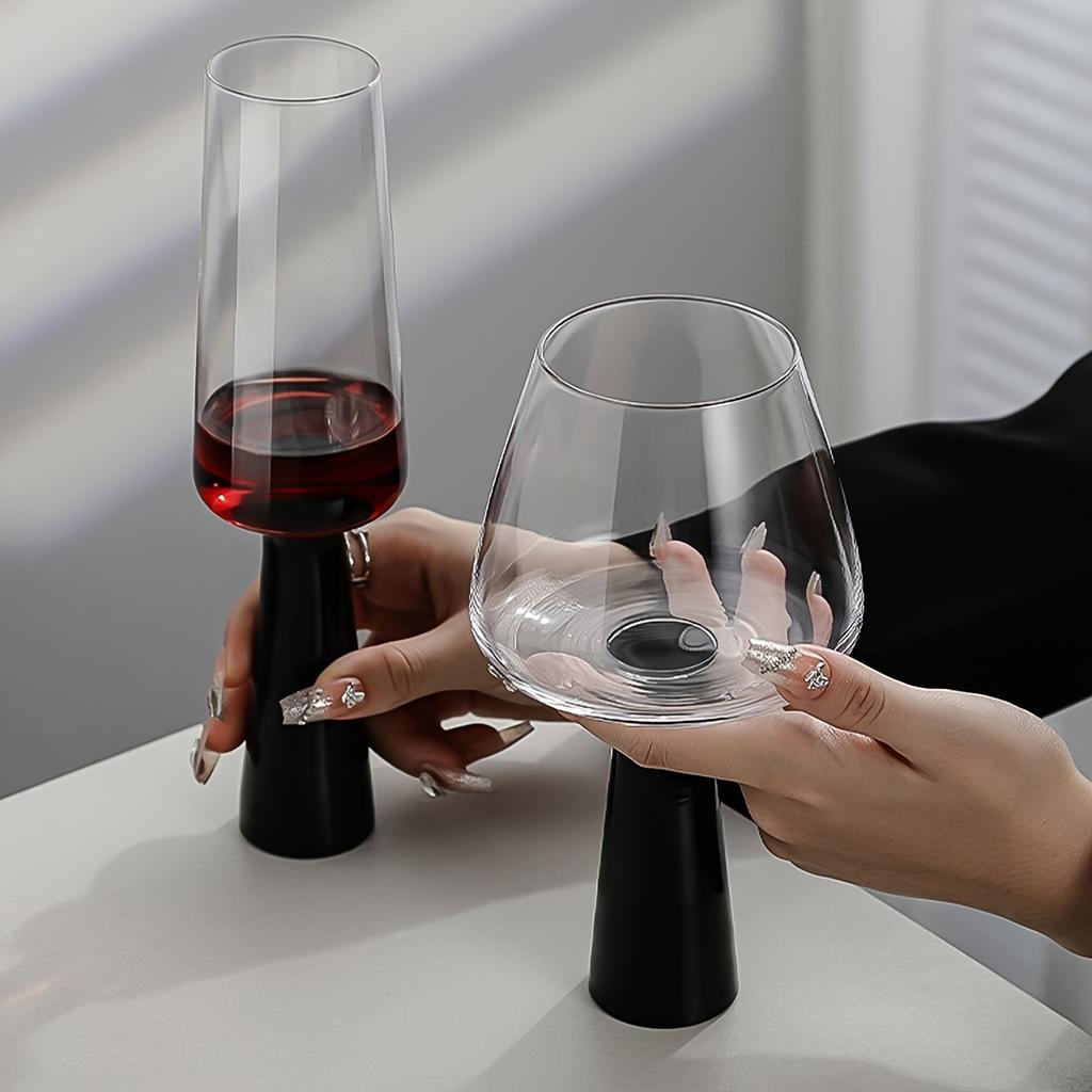 Retro Black Pillar Glass Simple Cool Round Glass Cups Creative Handmade Glass Wine Glasses Champagne Mojito Cocktail Cups Gifts