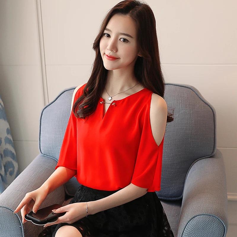 Sommermode Hohl Kurzarmblusen Damen Einfarbig V-Ausschnitt Elegant Locker Geschnittene Hemden Damenbekleidung Lässig Slim Fit Damenoberteile D616