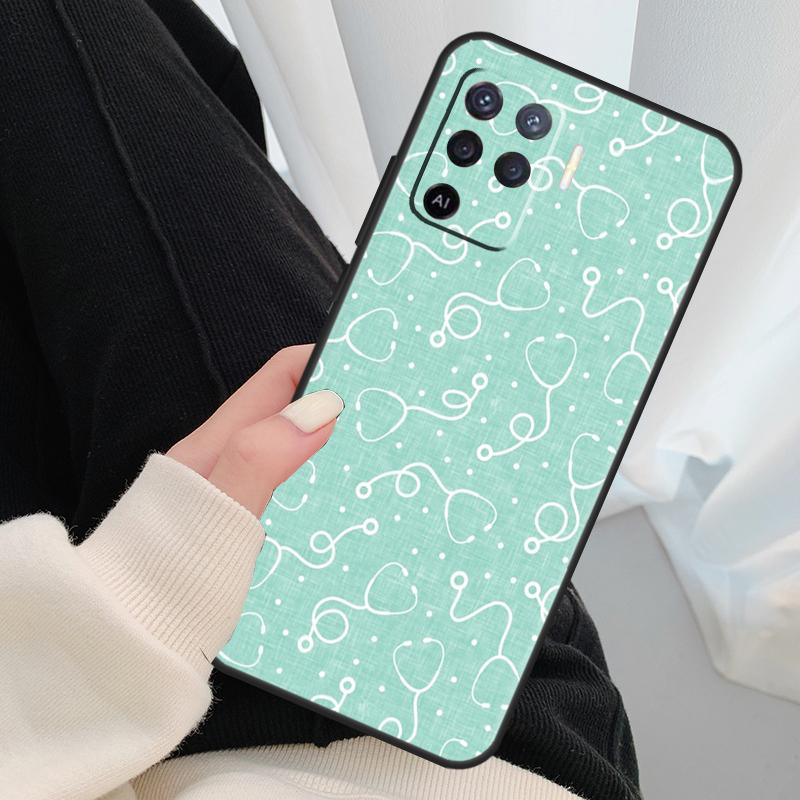 Cute Stethoscope Heart Case For Oppo A40 A60 A80 A5 Pro A15 A16 A17 A57 A77 A94 A74 A54 A76 A96 A18 A38 A58 A78 A98