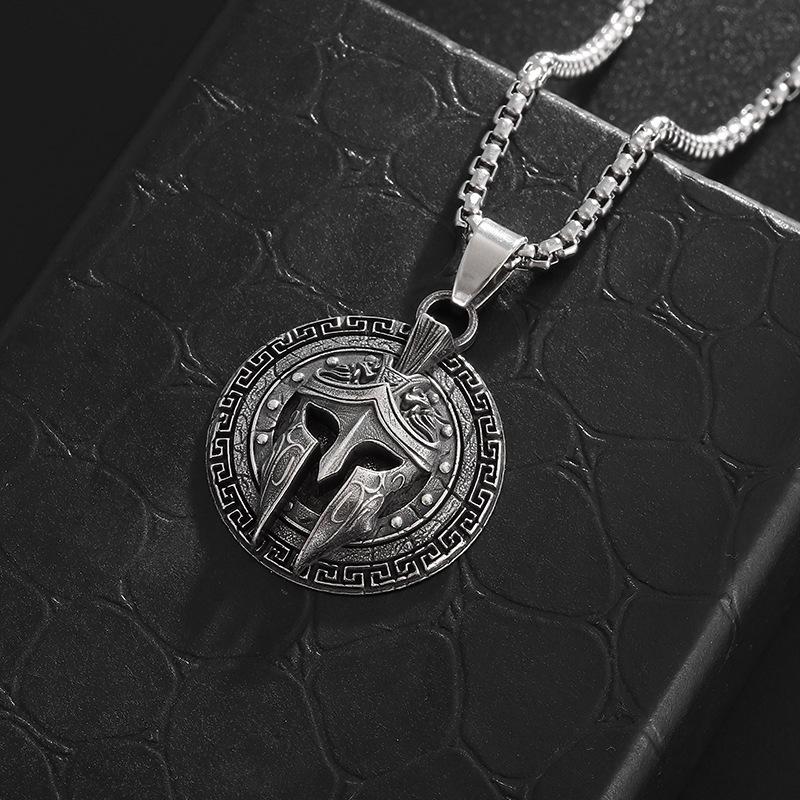 Vintage Spartan Shield Pendant Necklace 316L Stainless Steel Men Punk Amulet Jewelry Gift Ancient Greek Warrior