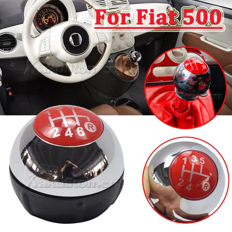 5 6 Speed Gear Shift Knob for Fiat 500 2012-2018 Chrome+Red 55344048