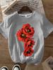 ZXHFlower print Womens round neck Tshirt summer casual short sleeved top street fashion Womens versatile