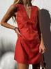 Women V Neck Sleeveless Mini Dress Casual Solid Color Summer Dress