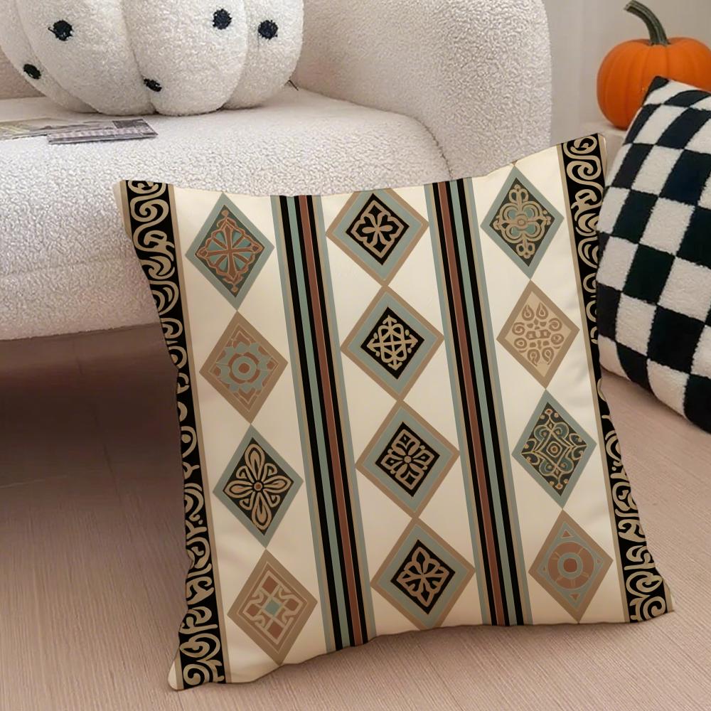 Retro Striped Pattern Cushion Cover Linen Pillow Case Soft Breathable Protective Couch Room Decoration