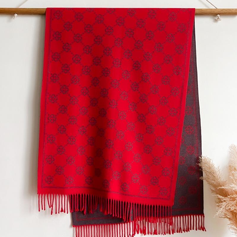 Coffee core-spun yarn acrylic scarf women's new simple jacquard strip imitation cashmere long fringed loose shawl