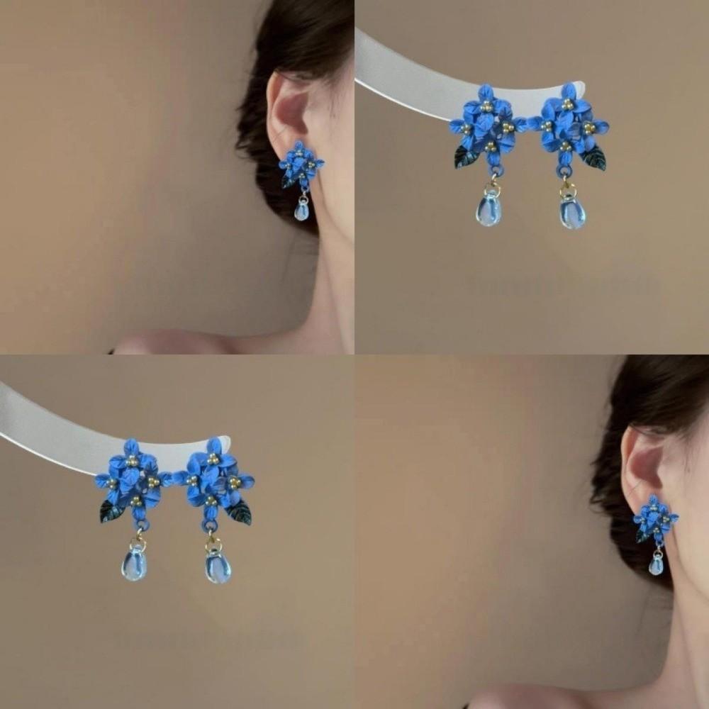 Blue Color Orchid Earrings Sweet Flower Earrings New Pendant Earrings Women