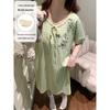 2026 Women's Grey Cartoon Summer Nightgown with Built-in Bra, Round Neck, Short Sleeve, Anti-Nipple, Thin Style for Outerwear and Home Wear.