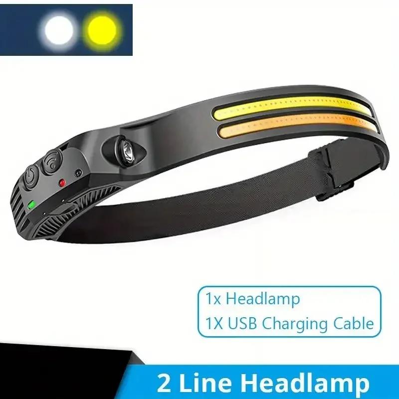 Sensor Headlamp LED Head Flashlight Rechargeable Headlight Head Torch Built-in Battery 5/6/8/10 Lighting Modes Fishing Camping Lantern