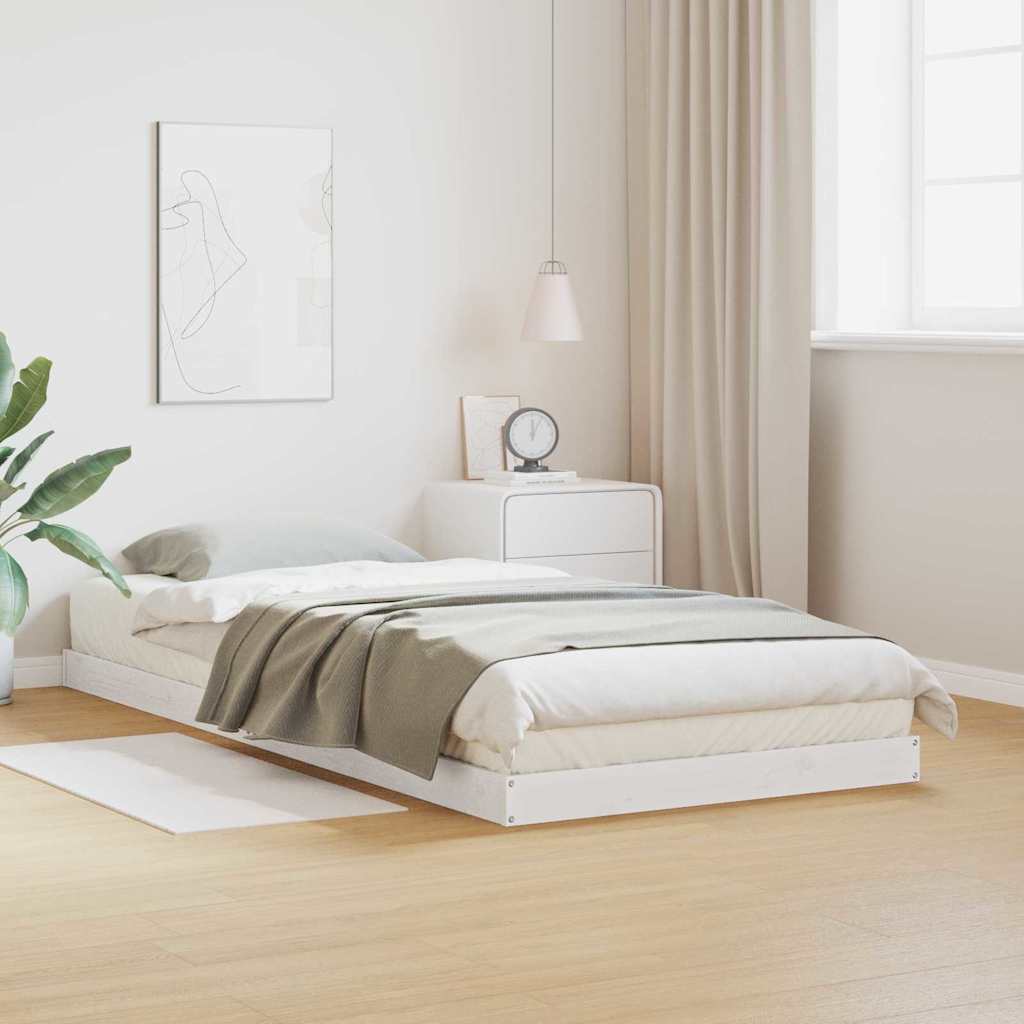 Floor Bed Frame White 90 x 210 cm Solid Pine Wood