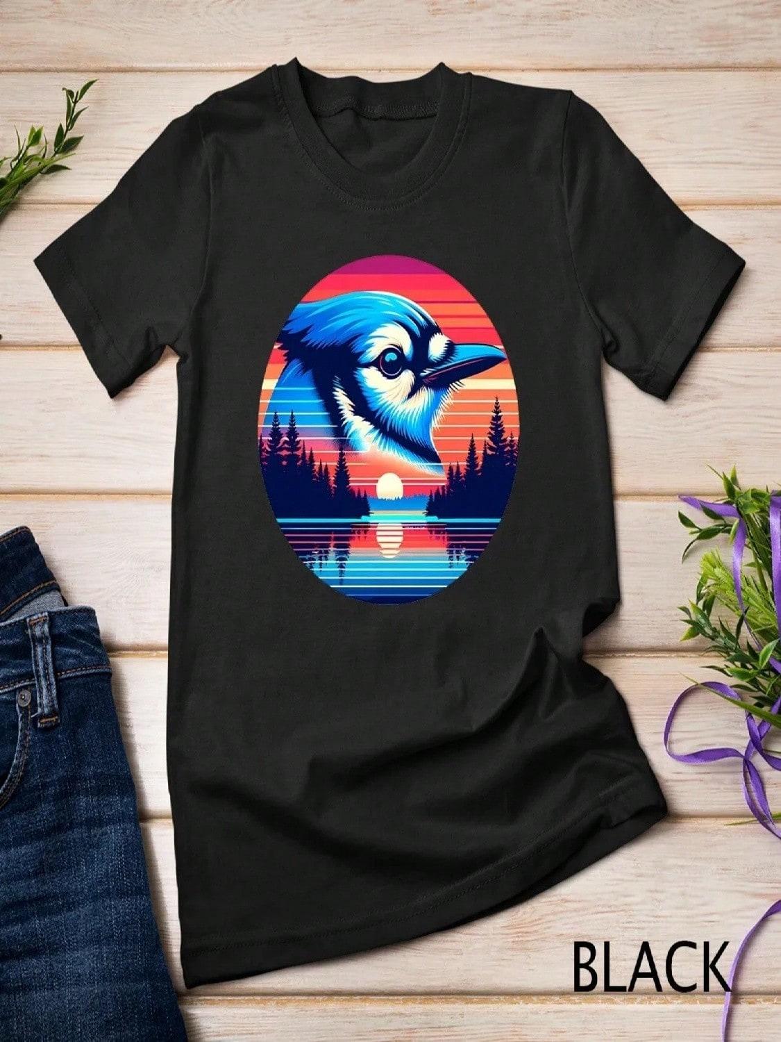 Blue Jay Bird Sunset Retro Style Safari Vintage 70s T Shirt S разноцветный