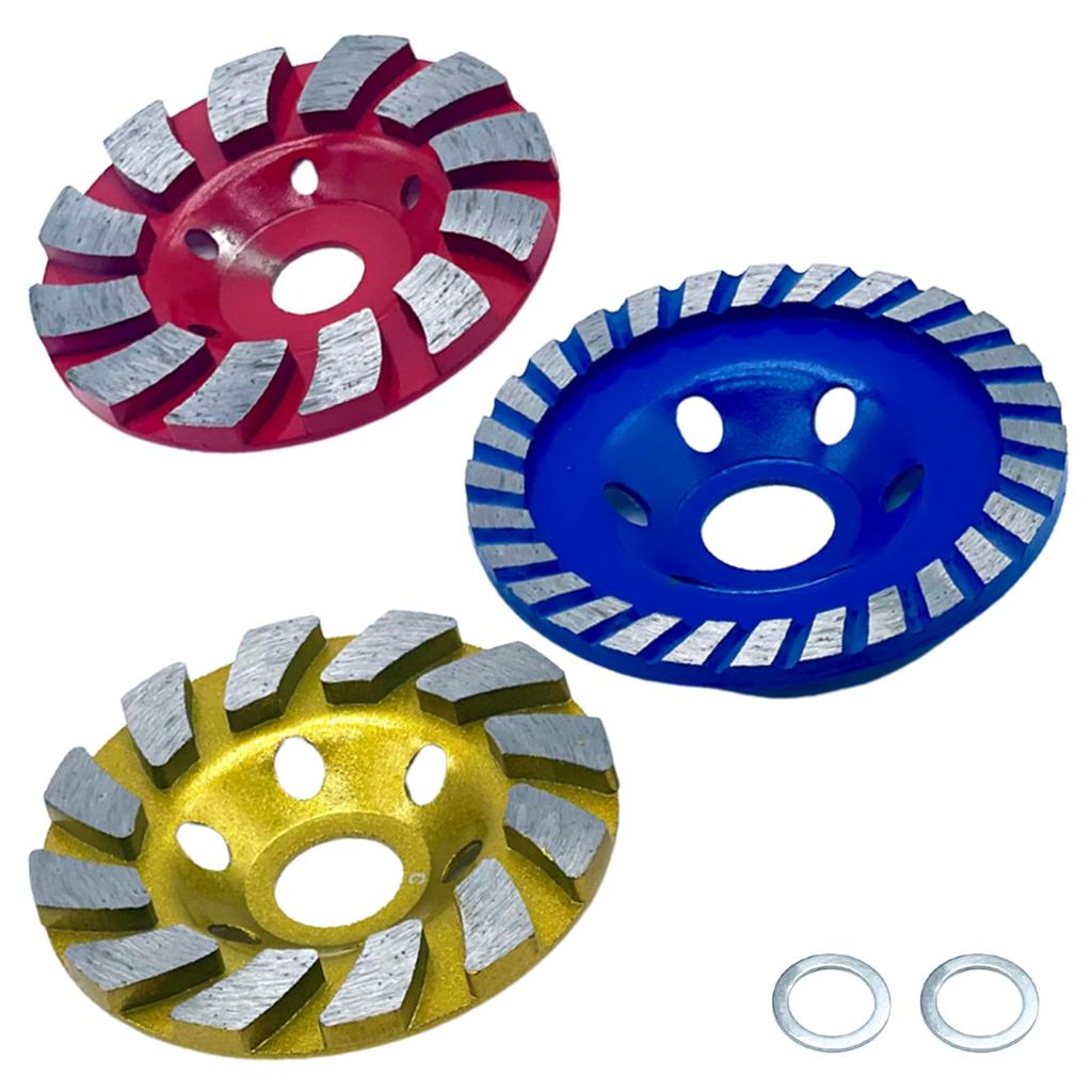TIGRE BLANC Diamond Cup Grinding and Polishing Disc Grinder for Cup and Set of 3 Sander, Wheels, Concrete, Mortar, Tile, Cutter, Red, Blue, Yellow,