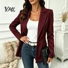 Lady Work Jacket Women Striped Blazer with One Button, Breathable Business Casual Outerwear Jacket, Long Sleeves Notch Lapel Collar Coat for Fall