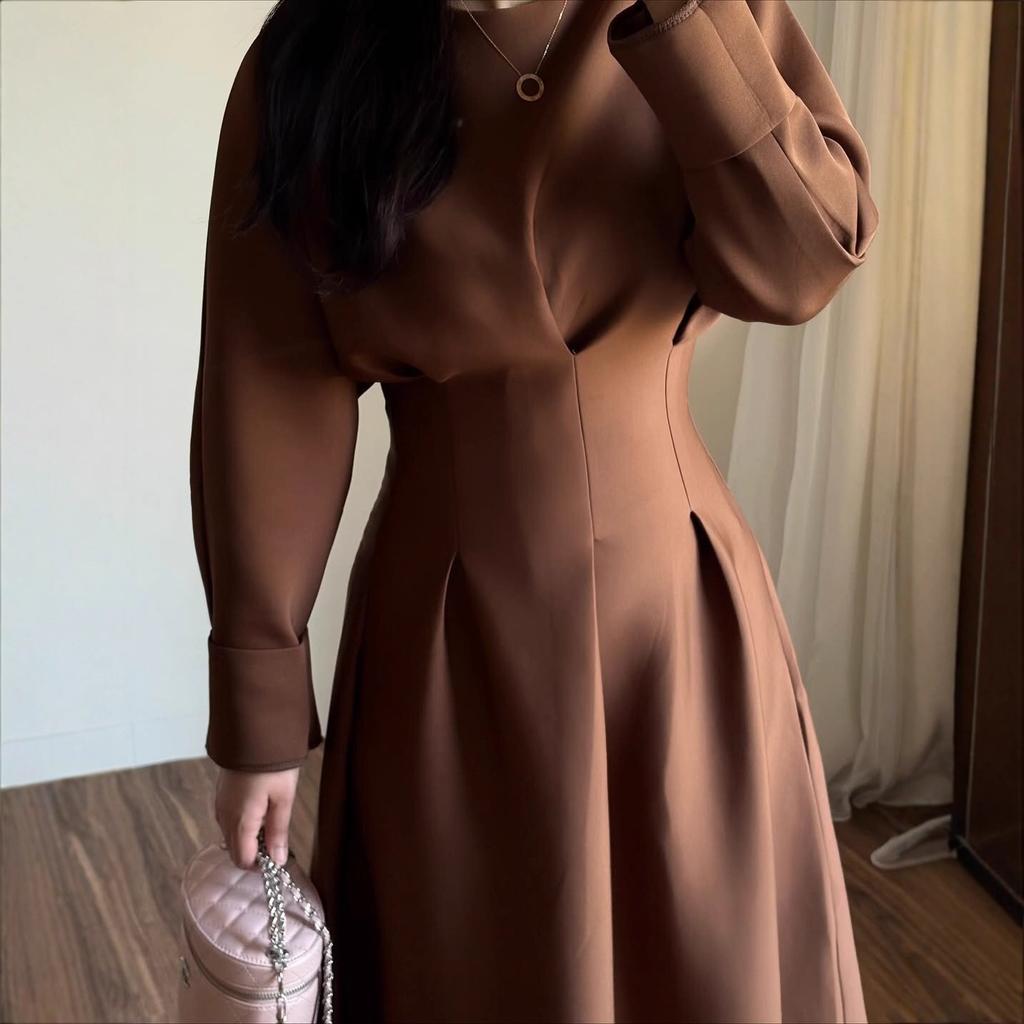 European and American women's clothing spring new fashion slim and thin medium and long big swing retro dress