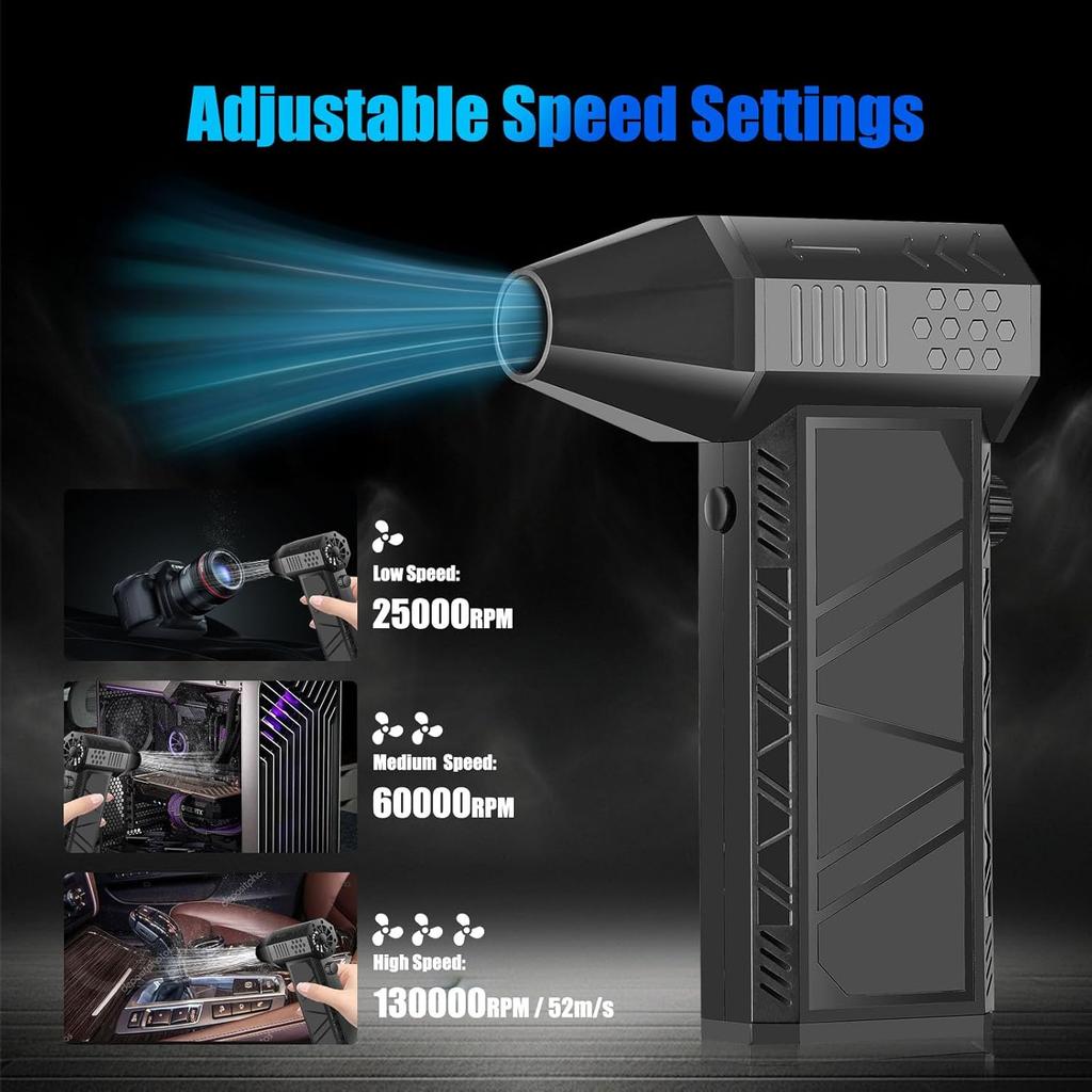 Compressed Air Duster 130000RPM Electric Air Duster Adjustable Air Blower, Cordless Turbo Fan Turbo Dryer Rechargeable Jet Dry Blower for Keyboard,
