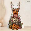 Women Plus Size Spaghetti Strap Off Shoulder Dress Witchy Potion Bottle Floral Crystal Moon Print Swing Dress