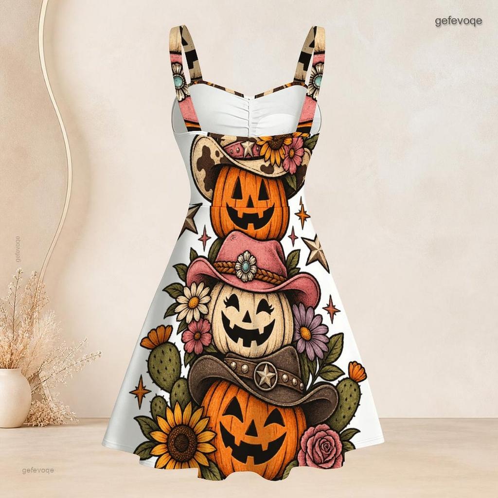Women Plus Size Spaghetti Strap Off Shoulder Dress Witchy Potion Bottle Floral Crystal Moon Print Swing Dress
