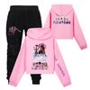 Girls Clothing Sets Kpop Witch Hunt Girls' Half Waist Short Hoodie Single and Double Sleeve Printed Casual Set