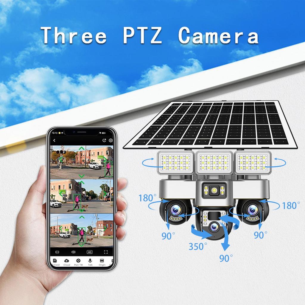 V380 Solar 4G Triple-Lens Wireless Yard Light Camera with Low Power Consumption.