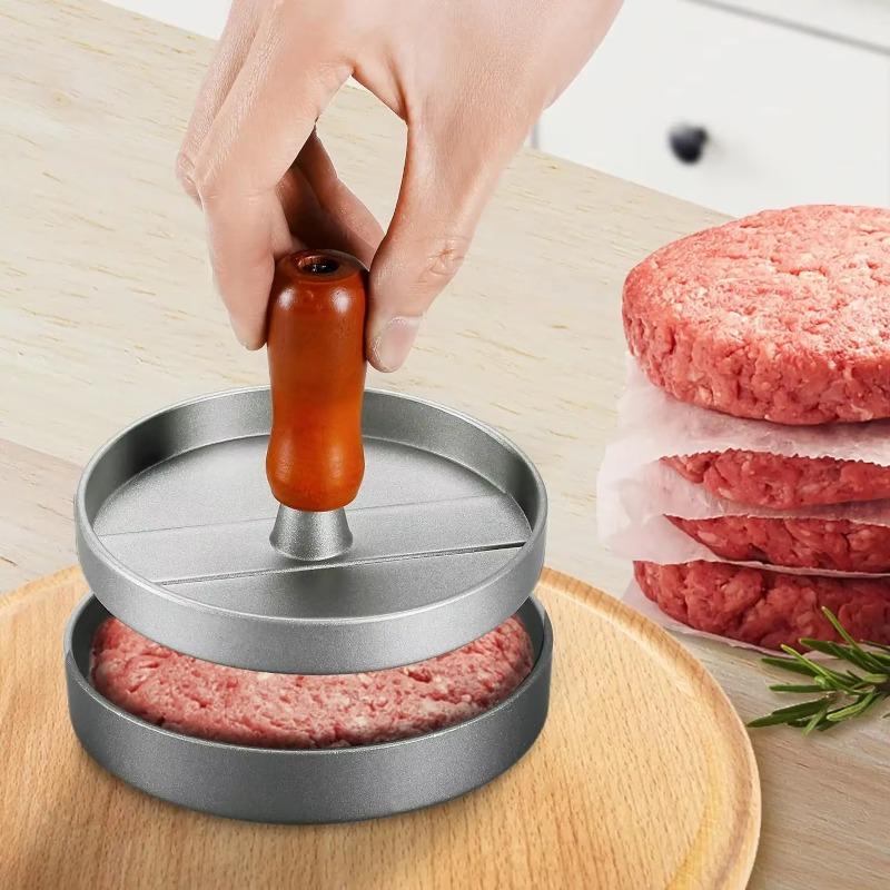 Burger Press Patty Maker, Stainless Steel Hamburger Patty Press Mold with Wood Handle