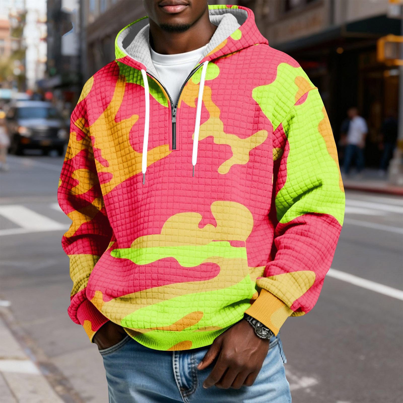 

Чоловічий картатий пуловер з капюшоном на блискавці, з принтом на шнурку, повсякденна спортивна толстовка XXL