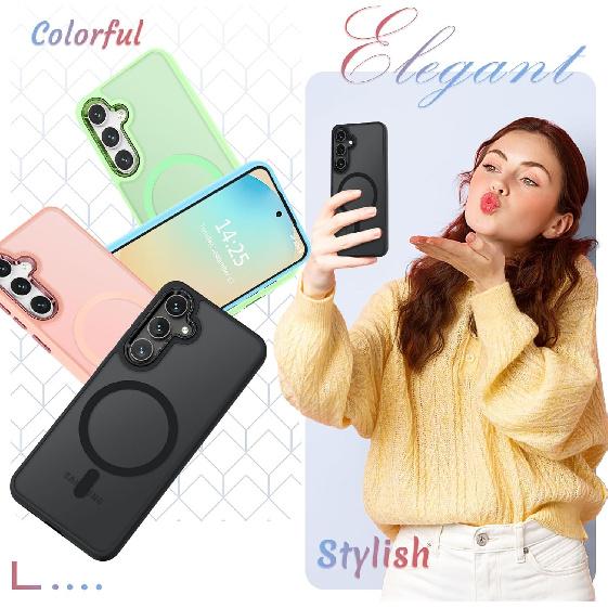 for Samsung Galaxy S24 FE Case, Matte Magnetic Phone Case with 1 Screen Protector, Support for Magsafe, Translucent Frosted Slim Shockproof