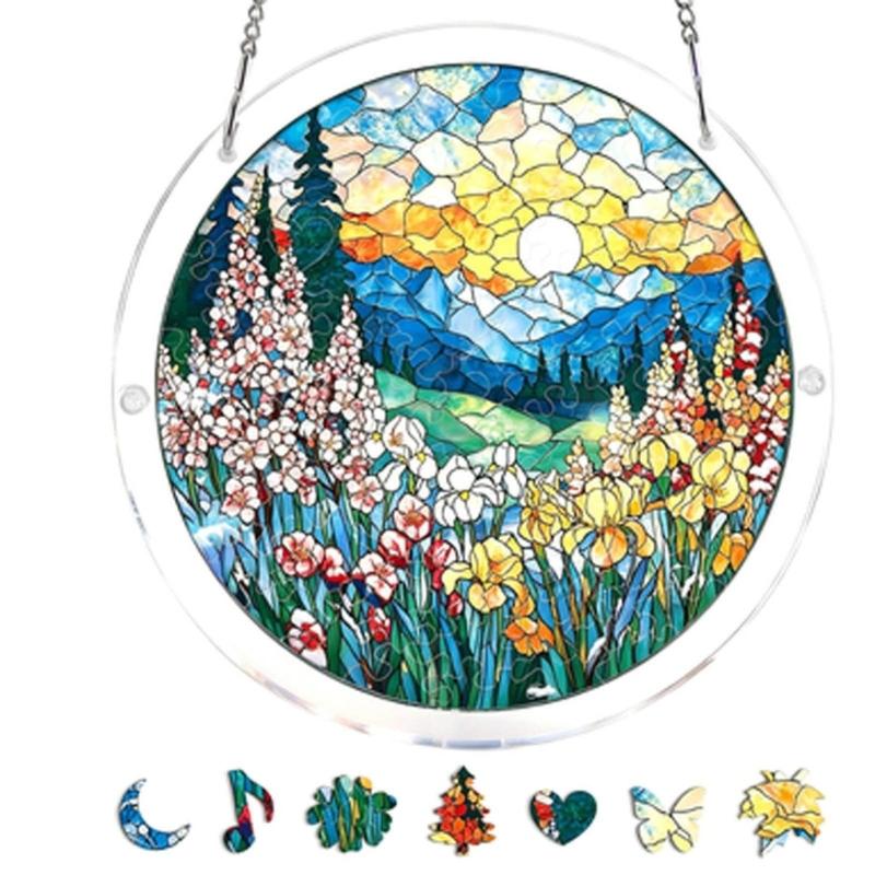 Puzzle Sun Catcher Stained Glass Window Hangings Acrylic Suncatchers Decors for Home Garden Ornament Housewarmings Gift