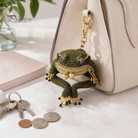 Cute Animal Shape Keychain Frog Coin Purse DIY Kit, Beaded Toad Craft Kiss Lock Mini Wallet Pouch, Handmade for Women Girls Handcrafted Kit