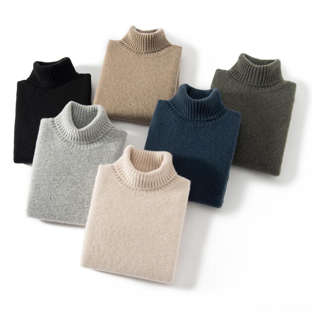 Men's High-Neck Cashmere Sweater: Thick, Solid Color, Double-Strand, Perfect for Autumn and Winter Casual Wear