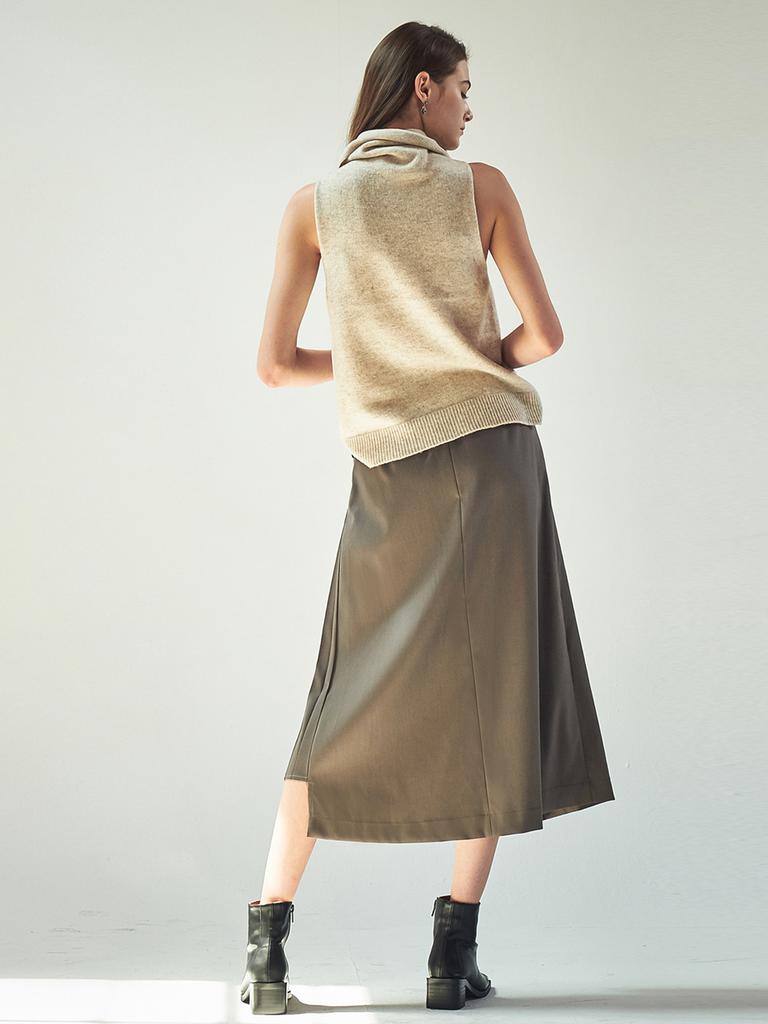 ACUD Half Pleated Wrap Skirt_D.Brown