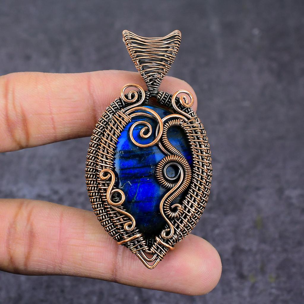 Natural Blue Labradorite Copper Wire Wrap Tree Of Life Pendant 2.68" p5m70