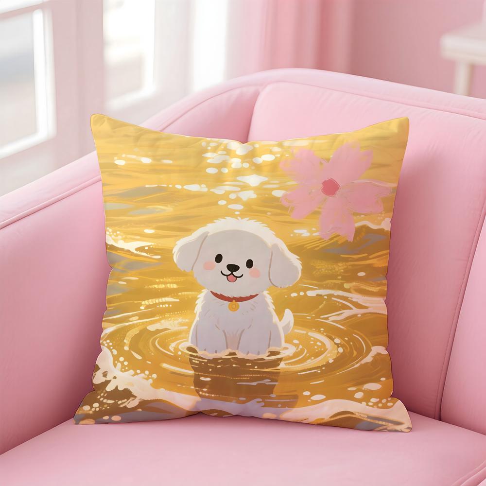 NICE CUTE Bichon Frise Dog Cushion Cover Pillow Case Soft Friendly Fabric Concealed Zipper