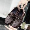 Crocodile Pattern Leather Shoes Spring Casual Doudou Shoes One-pedal Men's Work Shoes Soft-soled Driving Shoes Versatile Business Men's Shoes