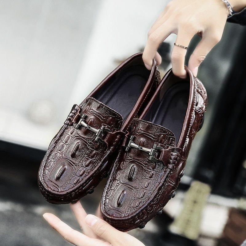 Crocodile Pattern Leather Shoes Spring Casual Doudou Shoes One-pedal Men's Work Shoes Soft-soled Driving Shoes Versatile Business Men's Shoes
