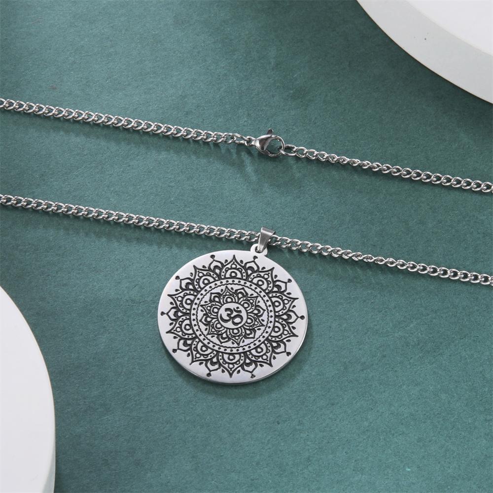  Buddhist Lotus Flower Om Symbol Pendant Necklace Mandala Hindu Yoga Inspirational Meditation Necklaces Religious Jewelry