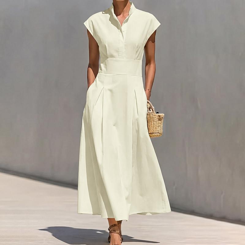 ZANZEA Women Casual Turn Down Collar Solid Color Elegant Sleeveless Dress S