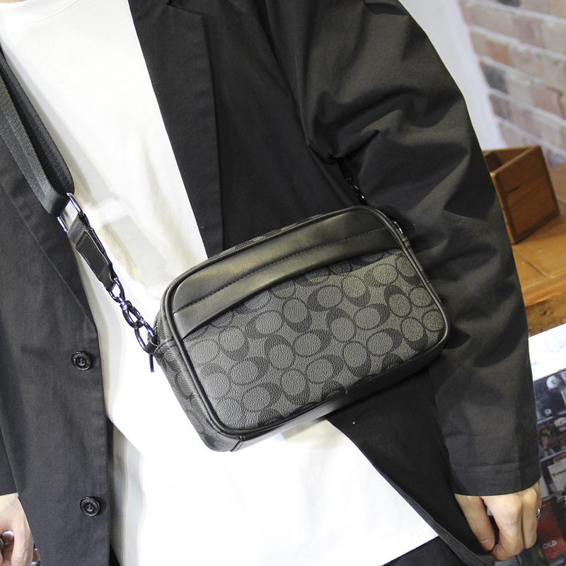 Plaid Men's Crossbody Shoulder Bag - Trendy Casual Korean Style Leather Sports Bag