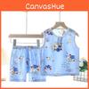 Space Kids Sleeveless Vest Set With Cotton Satin Short Pants For Summer Comfort And Play