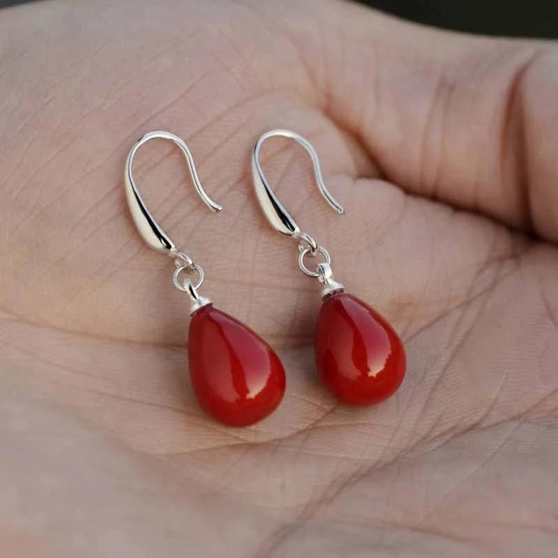 New Red Pearl Pendant Earrings Imitation Pearl Long Earrings Transparent Crystal Opal Earrings, Is A Romantic Gift for Women