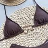 2025 Jednobarevná halter bikiny sada Lesklé plavky Dámské Lesklé plavky Bandážové bikiny Mikro tanga Biquini Brazilské plážové oblečení