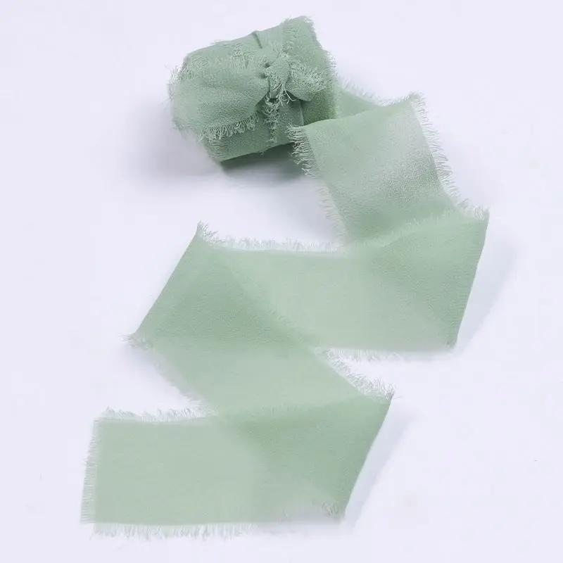 4CM*5M Handmade Frayed Edged Satin Chiffon Silk Ribbon For Wedding Invitation Wrapping Bouquets Birthday Party Decorations Gifts