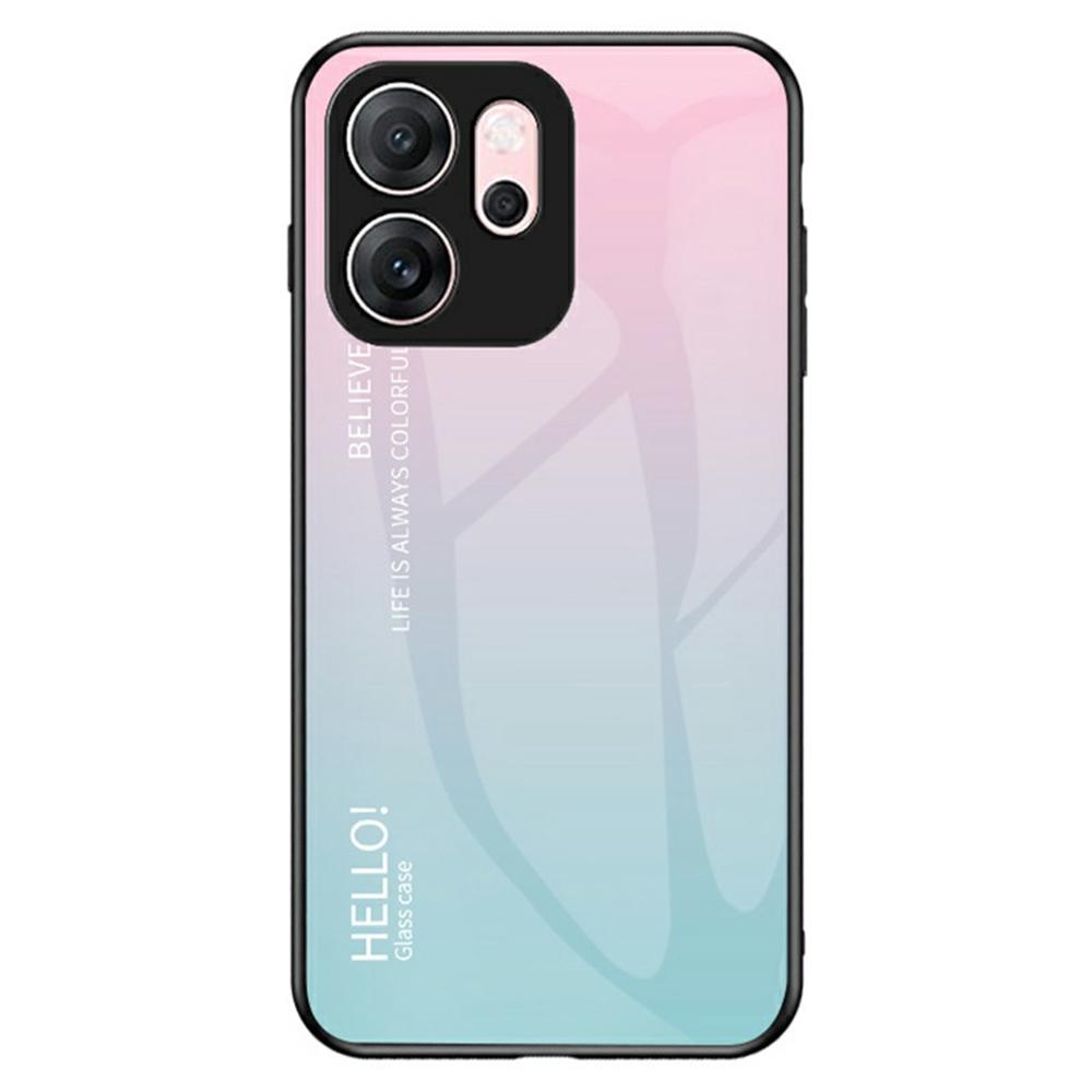 

For Oppo Reno14 F 5G Case Anti-Scratch Tempered Glass+PC+TPU Phone Cover Gradient Pink Blue