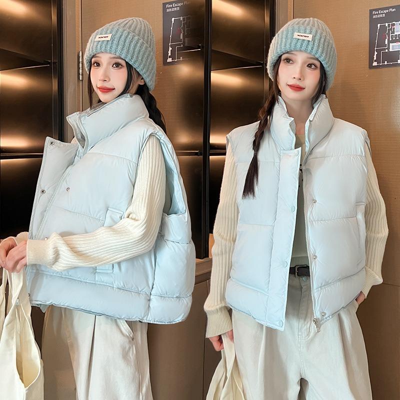 Wind Stand-up Collar Cotton Vest Women's Short Autumn and Winter New Women's Cotton Vest Sleeveless Cotton Vest
