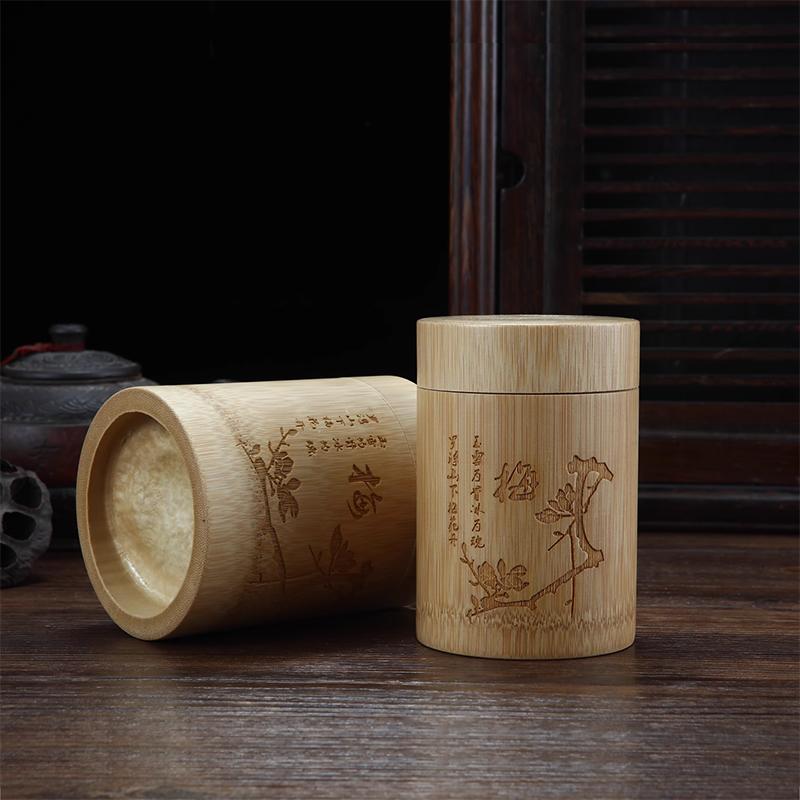 Handgefertigte Bambus-Teeaufbewahrungsbox Chinesisch geschnitzte Teedose Deckelverschluss Küchenvorratsgläser Zubehör Gewürzbox Etui Organizer