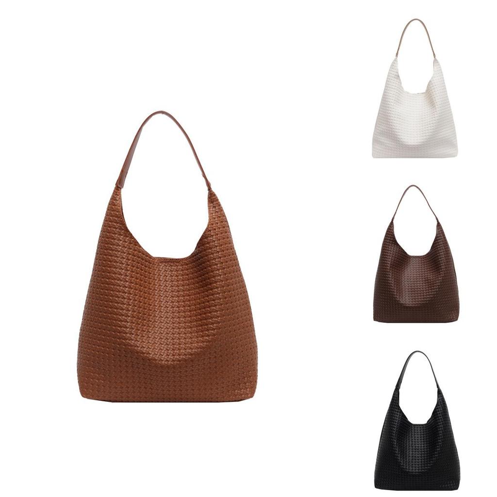 Pu Large Capacity Woven Tote Bag For Women With Solid Color For Daily Commuting And Casual Use