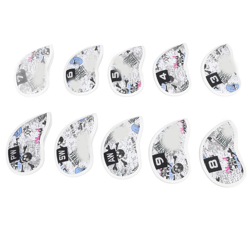 10pcs Golf Iron Covers Skull Pattern PU Scratch Proof Club Iron Head Protector for Daily Use