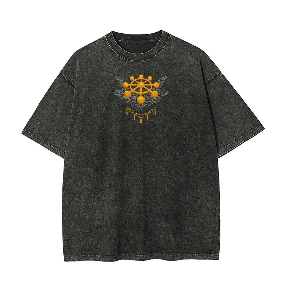 T-shirt Mahoraga Jujutsu Kaisen Uomo Lavaggio Acido Oversize Ruota di Mahoraga Grafica Anime Streetwear Shikigami Cane Divino Vintage Bootleg Tee