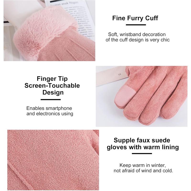 Winter Suede Leather Biking Gloves Autumn Thicken Female Warm Velvet Plush Mittens Women Outdoor Activity Touch Screen Driving Gloves