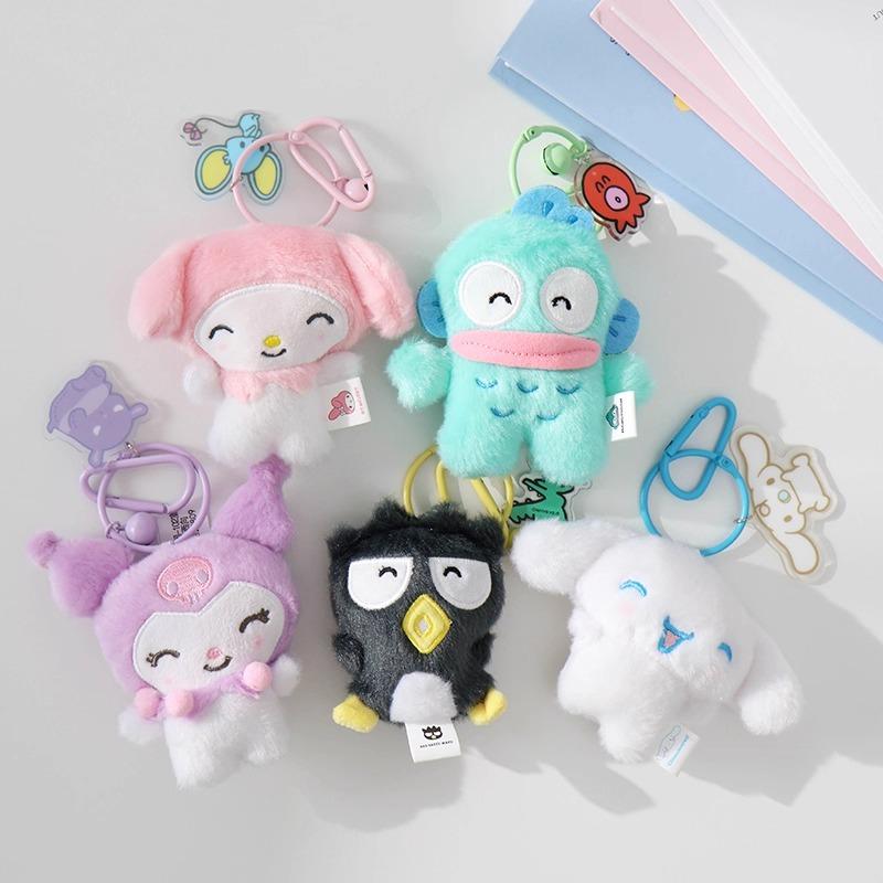 10cm My Melody Kuromi Cinnamoroll Hello Kitty Cat Hangyodon Purin Dog Plush Toy Anime Stuffed Animals Keychains Pendant